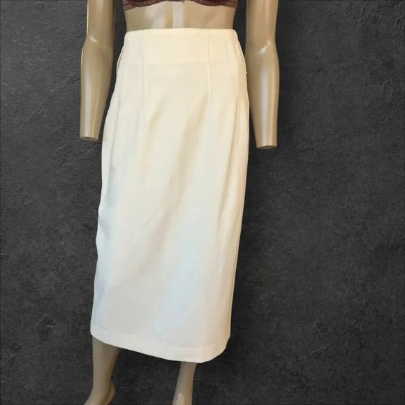 Michelle Stuart Vintage Casual Midi Pencil Skirt High Waist Lined Size 8 Cream - Picture 1 of 15